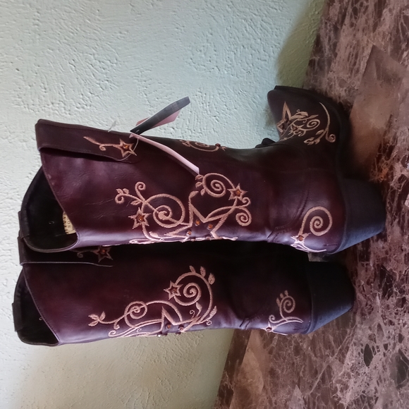 Roper Wear the West Star Dazzle Gold Thread Women's Ropers Sz 9 Brown Boots NWT - Picture 8 of 9
